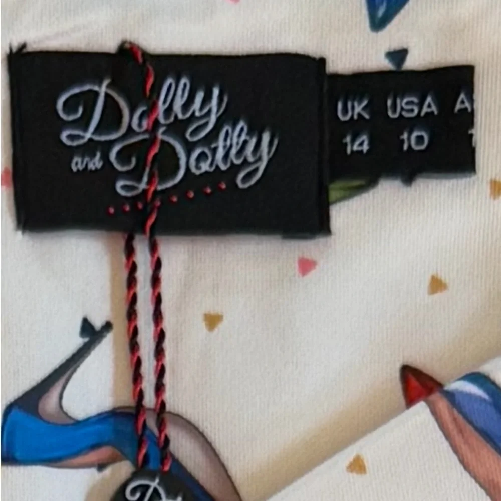 Dolly & Dotty 1950s Cream & Multicolor Heels Lily Swing Dress NWT Sz 10 - Picture 8 of 8